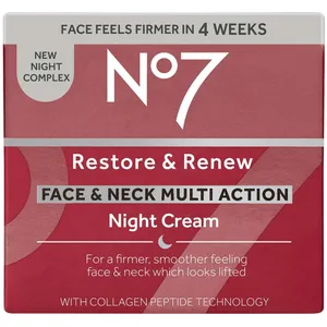 No7 Restore & Renew Night Cream - Anti-Aging, Firming, Moisturizing Cream for Face & Neck