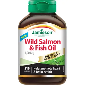 No Fishy Aftertaste Wild Salmon & Fish Oil 1000mg - Omega-3 for Heart & Brain Health, 300mg EPA/DHA