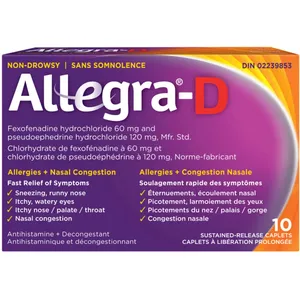 Non-Drowsy Allegra-D Tablets for Allergy Relief, Age 12+, 60mg Fexofenadine & 120mg Pseudoephedrine