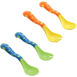 Nuby 4 Pc Fork & Spoon Set - BPA Free, Easy Grip Design, Promotes Self Feeding, Bright Colors