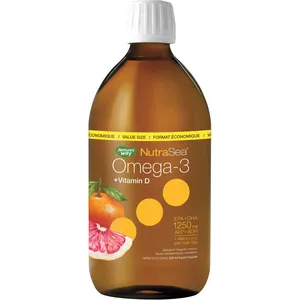 NutraSea+D Omega-3 Liquid Supplement, Grapefruit Tangerine Flavor with 750mg EPA, 500mg DHA