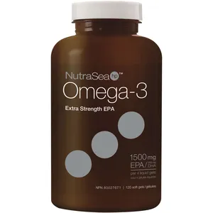 NutraSea HP Omega-3 Liquid Gels 1500mg EPA Lemon Flavor - Pure, No Fishy Aftertaste, 120 Soft Gels