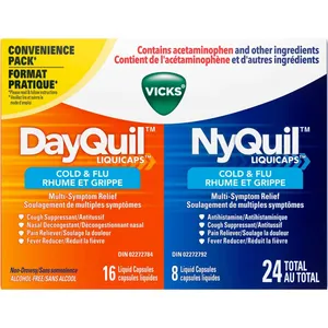 NyQuil DayQuil Cold & Flu Multi-Symptom Relief Liquid Capsules, 24 Count for Day & Night Relief