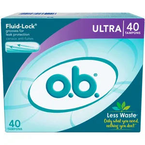 O.B. Original Non-Applicator Tampons Ultra Absorbency, 8 Hours Leak Protection, Eco-Friendly Design