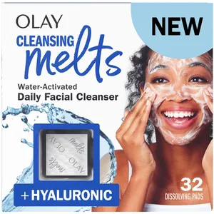 Olay Cleansing Melts + Hyaluronic Face Cleanser, 32ct, Water-Activated for Clean, Toned Skin