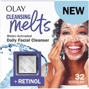 Olay Cleansing Melts + Retinol Face Cleanser, 32ct - Water-Activated Cleansing for Clean, Toned Skin