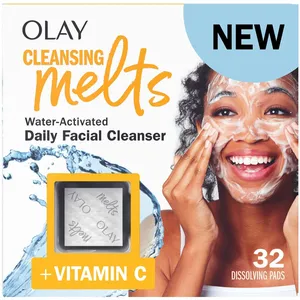 Olay Cleansing Melts + Vitamin C Face Cleanser, 32ct - Water-Activated Cleanser for Fresh Skin