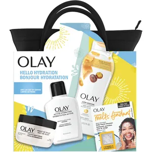 Olay Mega Hydration Holiday Bag, 4pc Skincare Gift Set - Body Wash, Face & Night Moisturizers