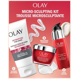 Olay Regenerist Micro-Sculpting Cream Holiday Pack, 3pc Skincare Gift Set with Face Scrub, Serum, Moisturizer
