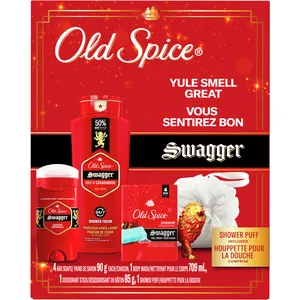 Old Spice Yule Smell Great Swagger Gift Set - Bodywash, Bar Soap, Deodorant, Shower Puff