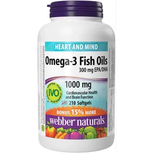 Omega-3 Fish Oils 300 mg EPA/DHA 1000 mg - Heart, Brain & Joint Health Support, 90 Softgels