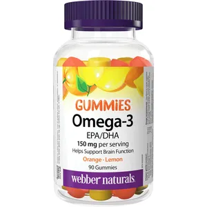 Omega-3 Gummies 150 mg EPA/DHA - Delicious Orange & Lemon Flavors for Brain Health Support