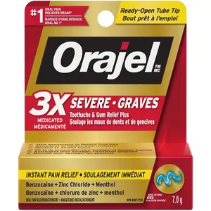 Orajel 3X Severe Toothache and Gum Relief Gel - Instant Pain Relief with 20% Benzocaine, Menthol