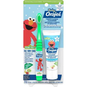 Orajel Elmo Fluoride-Free Tooth and Gum Cleanser with Toothbrush for Safe Baby Care