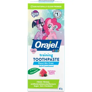 Orajel Kids My Little Pony Fluoride-Free Training Toothpaste, Natural Pinkie Fruity Flavor, 0-3 Years
