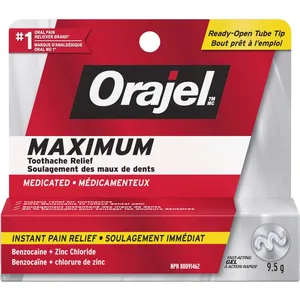 Orajel Maximum Strength Toothache Relief Gel with 20% Benzocaine for Instant Pain Relief
