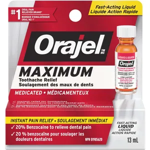 Orajel Maximum Strength Toothache Relief Liquid with 20% Benzocaine for Instant Dental Pain Relief