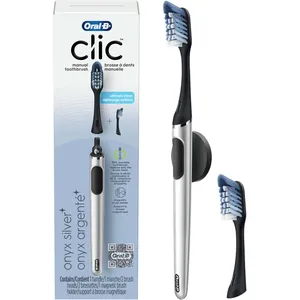 Oral-B Clic Starter Kit Chrome Black Toothbrush with 2 Brush Heads and Magnetic Holder