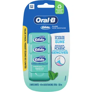 Oral-B Glide Pro-Health Comfort Plus Dental Floss, Extra Soft, 3 Pack, Mint Flavor, 40m Each