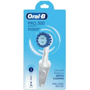 Oral-B Pro 300 Sensitive Clean Vitality Electric Toothbrush, Rechargeable, White with 1 Brush Head