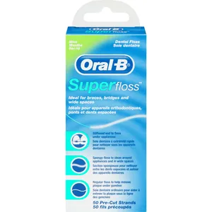 Oral-B Super Floss Pre-Cut Strands, Mint Flavor, 50 Count for Braces, Bridges, and Implants