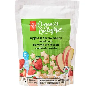 Organic Apple & Strawberry Cereal Puffs - Delicious Snack, Excellent Source of Iron, No Salt Added