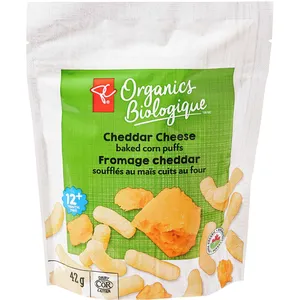 Organic Cheddar Cheese Baked Corn Puffs - Kosher Snack for Kids, 5oz Pack, Perfect for Self-Feeding