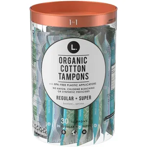 Organic Cotton Compact Tampons Regular/Super Absorbency Duo Pack - 30 Count, BPA-free Applicator