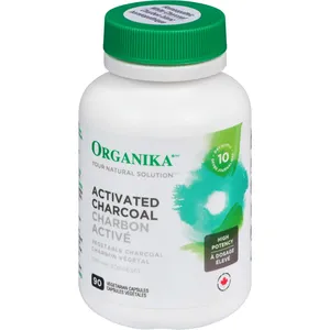Organika Activated Charcoal Capsules - Detoxify and Support Digestive Health - 60 Vegetarian Capsules