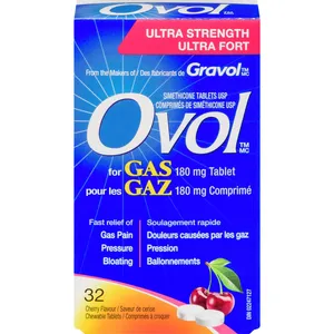 Ovol Ultra Strength Anti-Gas Chewable Cherry Tablets for Fast Relief of Gas, Pressure & Bloating