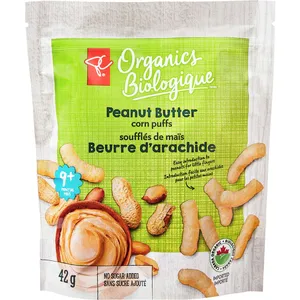 PC Organics Peanut Butter Puff - Organic Corn Puffs for Kids, No Sugar Added, Perfect for Self-Feeding