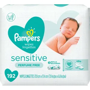 Pampers Baby Wipes Sensitive Perfume Free 192 Count Refill Packs - Gentle, Hypoallergenic Skin Care