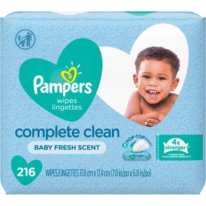Pampers Complete Clean Baby Wipes Fresh Scent 216 Count - 4X Stronger, Hypoallergenic, Pop-Top Packs
