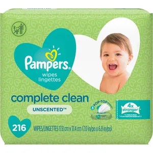 Pampers Complete Clean Unscented Baby Wipes 216 Count - Hypoallergenic & Dermatologist Tested