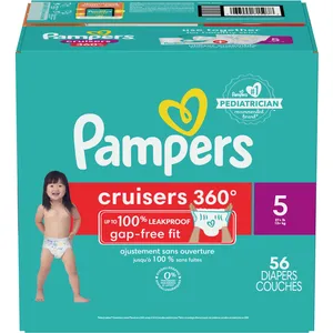 Pampers Cruisers 360 Diapers Size 5 - Leakproof Fit, Stretchy Waistband, Hypoallergenic Protection