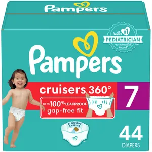 Pampers Cruisers 360 Diapers Size 7, 44 Count - Leakproof, Stretchy, Hypoallergenic, Easy Disposal