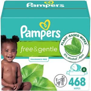 Pampers Free & Gentle 100% Plant-Based Baby Wipes, 6 Pack â€“ Hypoallergenic & Tear-Resistant