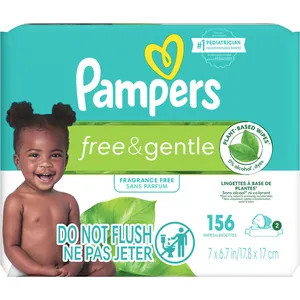 Pampers Free & Gentle 100% Plant-Based Baby Wipes, Fragrance-Free, 2 Pack - 5X Stronger, Hypoallergenic