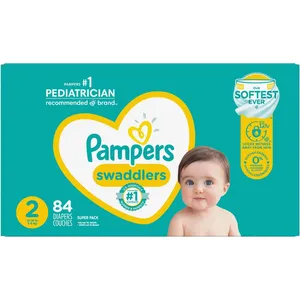 Pampers Swaddlers Diapers Size 2, 84 Count â€“ Softest, Hypoallergenic, Leak-Proof Protection for Babies