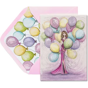Papyrus Birthday Card for Her - Glittery Balloons, Handmade 5x7, Uplifting Wishes, Gold Seal