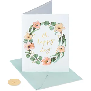 Papyrus Bridal Shower Card with Watercolor Floral Wreath and Gold Foil - 5x7 Inches