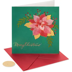 Papyrus Christmas Card Magnolia - Premium Poinsettia Design with Glitter and Gems, 5.75' x 5.75'