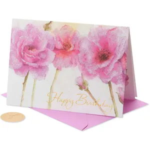Papyrus Glitter-Free Birthday Card with Painted Roses, 5 x 7 Inches, Joyful Wishes