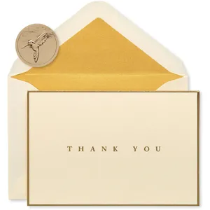 Papyrus Thank You Cards with Gold Foil Border – 16 Classic Cards & Envelopes Set