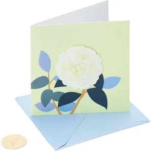 Papyrus White Rose Blank Card - Elegant Greeting Card with Fabric Leaf Detailing, 5.75 x 5.75 in