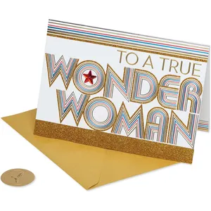 Papyrus Wonder Woman Card for Her - Premium 5x7 Greeting Card with Glitter and Gem Embellishments