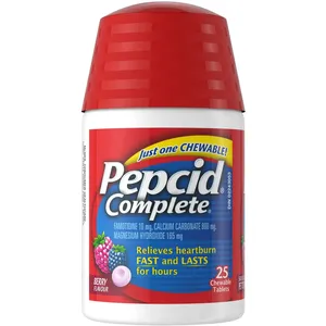 Pepcid Complete 25 Chewable Berry Tablets for Heartburn Relief with Famotidine & Antacids