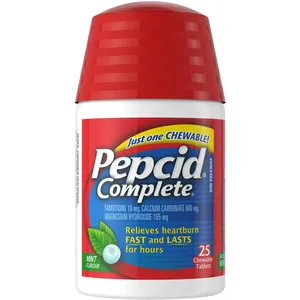 Pepcid Complete Chewable Mint Tablets 25 Count for Heartburn Relief and Acid Indigestion