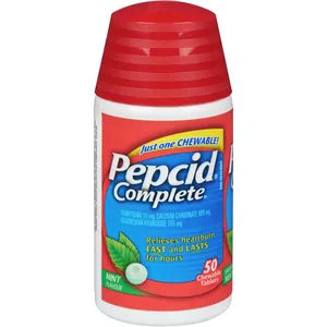 Pepcid Complete Chewable Mint Tablets 50 Count - Long-lasting Heartburn Relief with Famotidine
