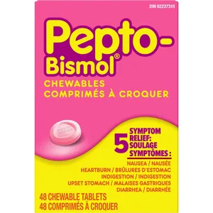 Pepto Bismol Chewables for Nausea, Heartburn, Indigestion, & Diarrhea Relief - 48 Count